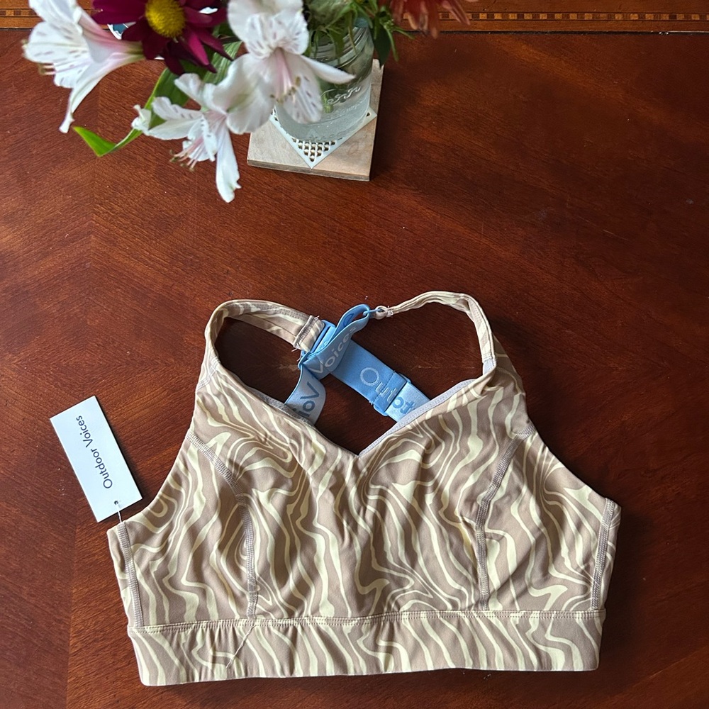 Outdoor Voices Beige Patterned Sports Bra